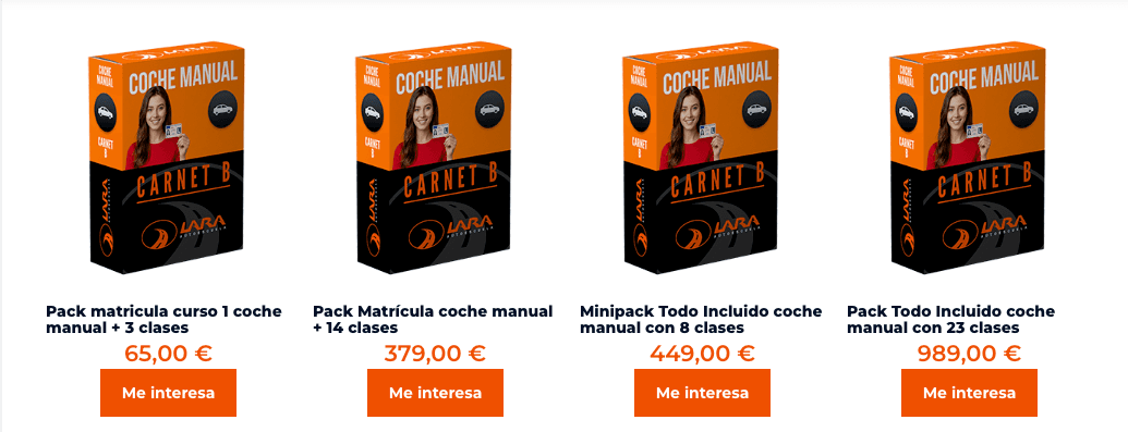 Catálogo de Autoescuela Lara con productos denominados Todo Incluido