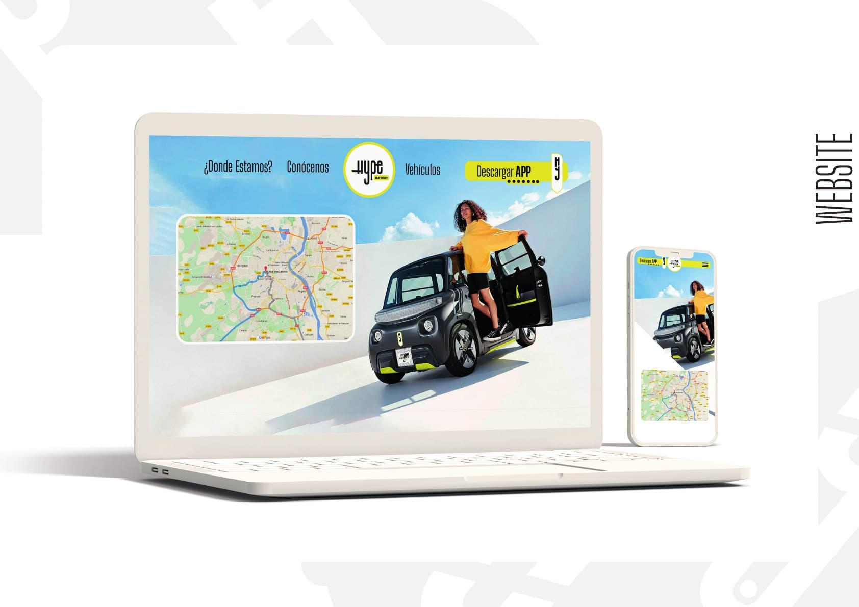 Propuesta conceptual de la web Hype con mapa de Madrid y selector de movilidad