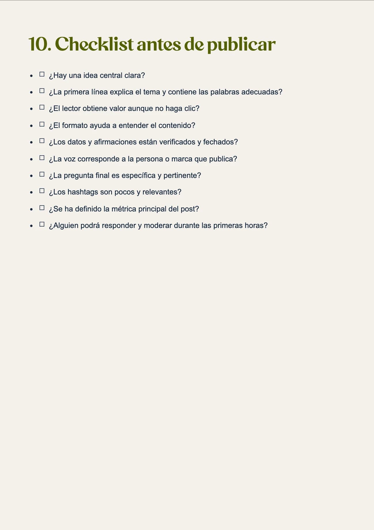 Checklist de la guía para revisar una publicación antes de compartirla