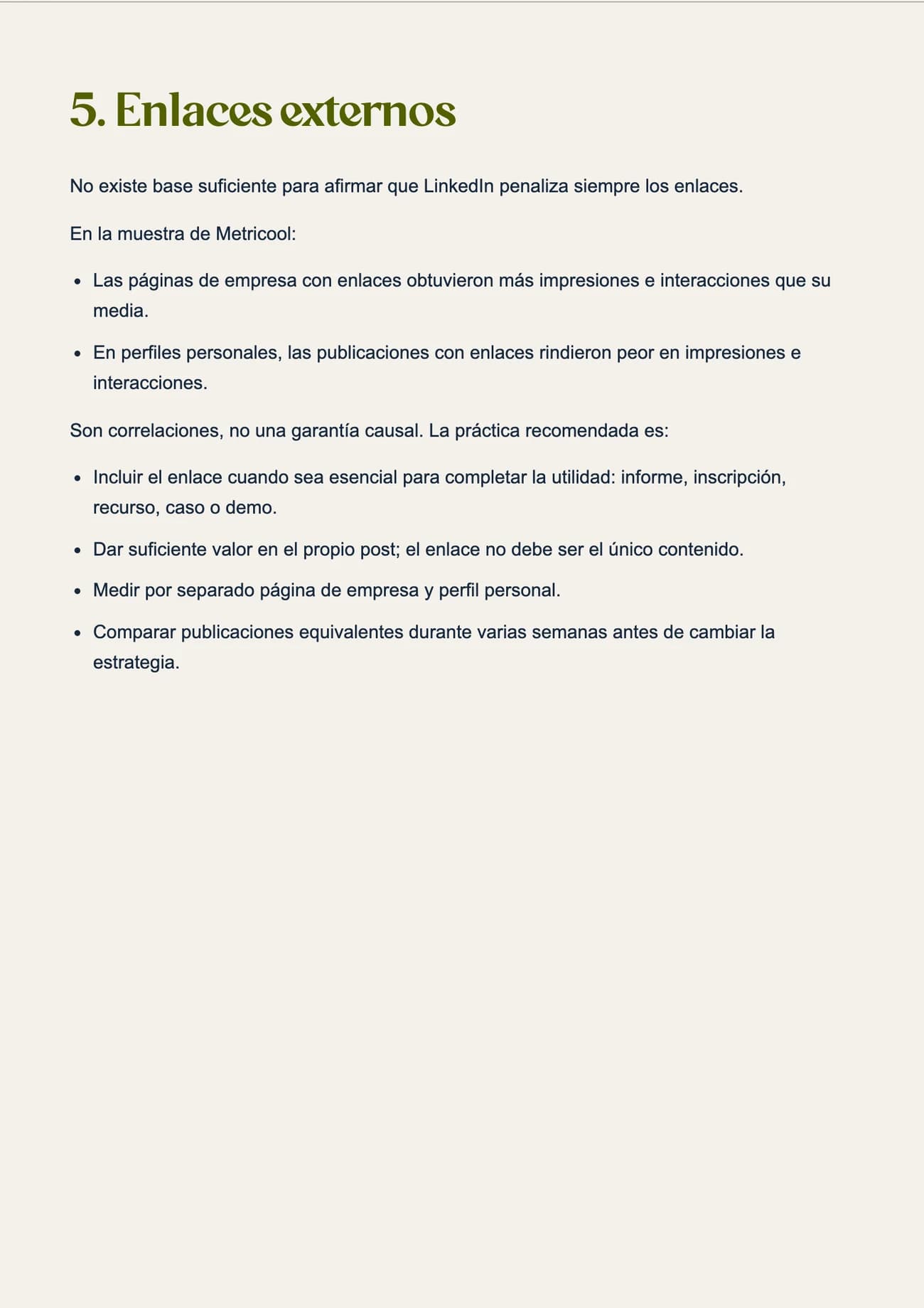 Página real de la guía sobre enlaces externos, con correlaciones y criterios de aplicación